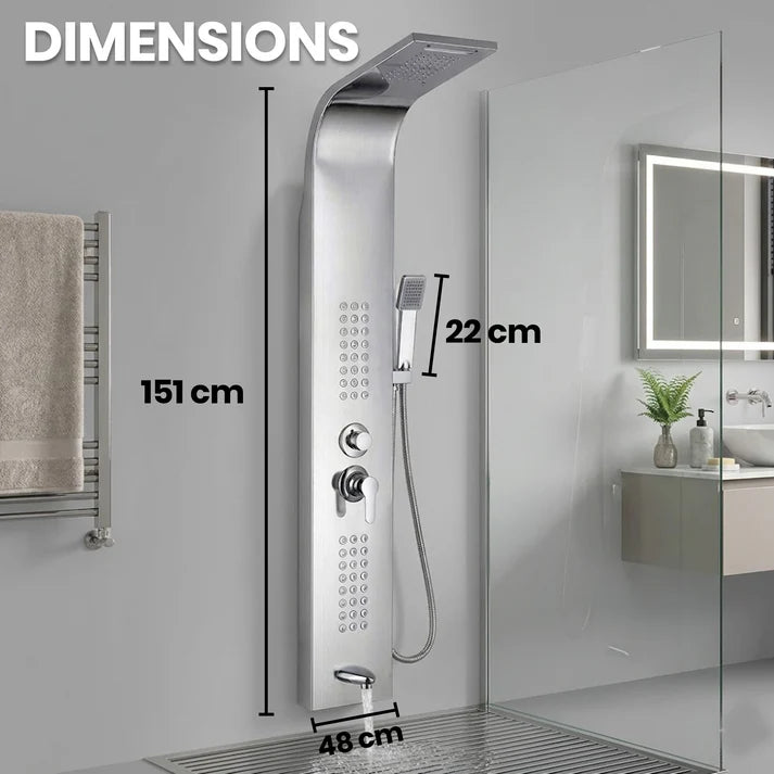 Stainless Steel Shower Panel Tower – Rainfall, Waterfall, Jets, Tub Spout & Hand Shower