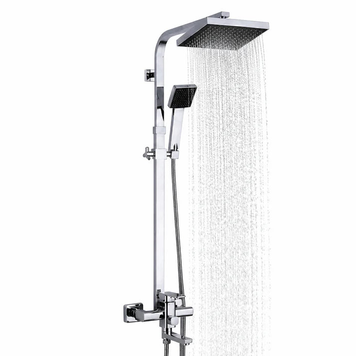 Chrome Bath Shower Mixer Faucet – Wall Mount 8-Inch Shower Head with Hand Shower