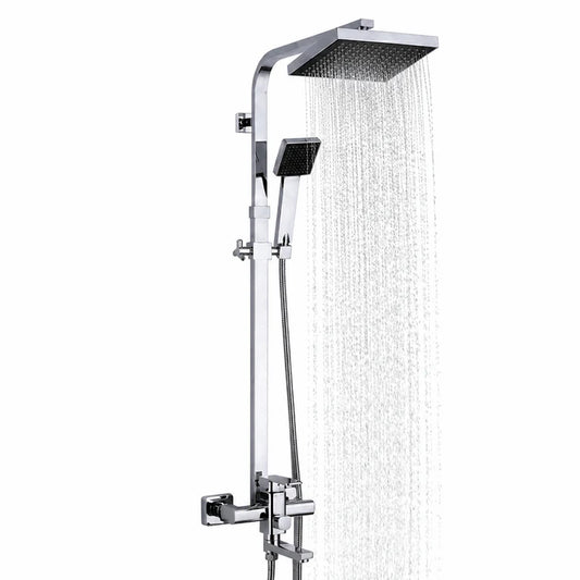 Chrome Bath Shower Mixer Faucet – Wall Mount 8-Inch Shower Head with Hand Shower