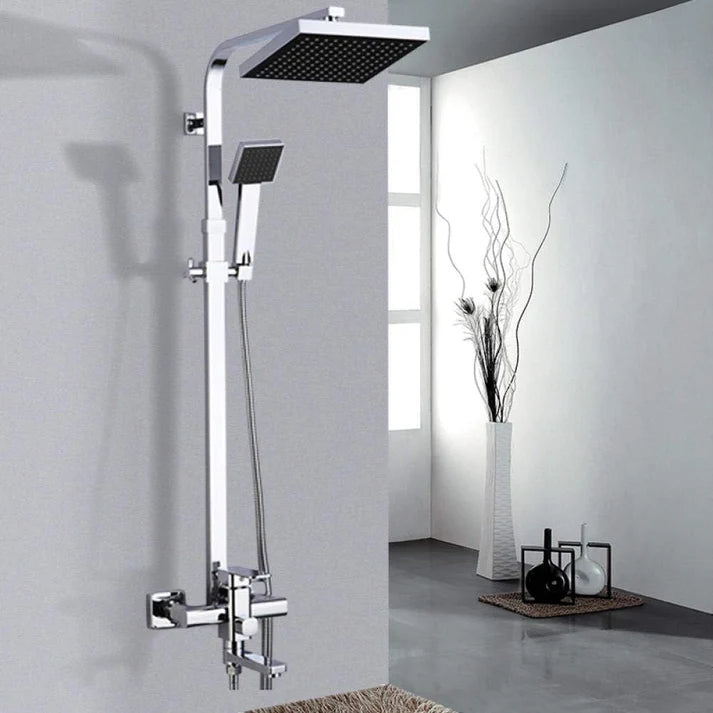 Chrome Bath Shower Mixer Faucet – Wall Mount 8-Inch Shower Head with Hand Shower