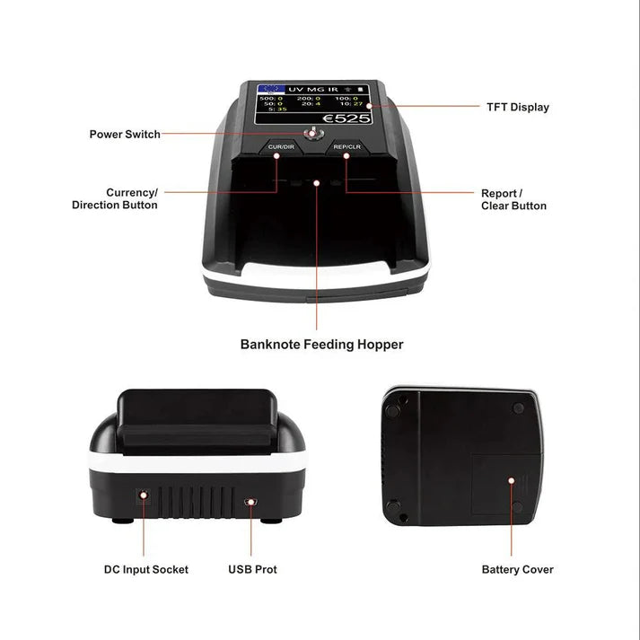 Mini Banknote Counter CN-136 – UV/MG/IR Detection, Built-In Battery